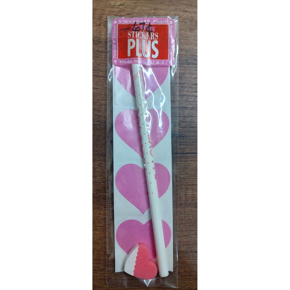 Vtg Valentine's Day Stationery Gift Pack Pencil Eraser Stickers Made In USA A2